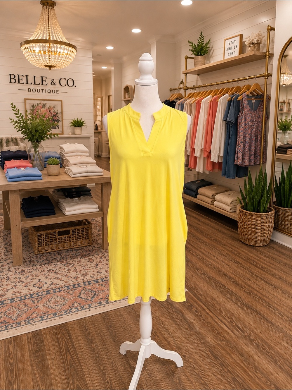 Dear Scarlett NWT Sunshine Yellow Sleeveless Swing Dress with Pockets Medium